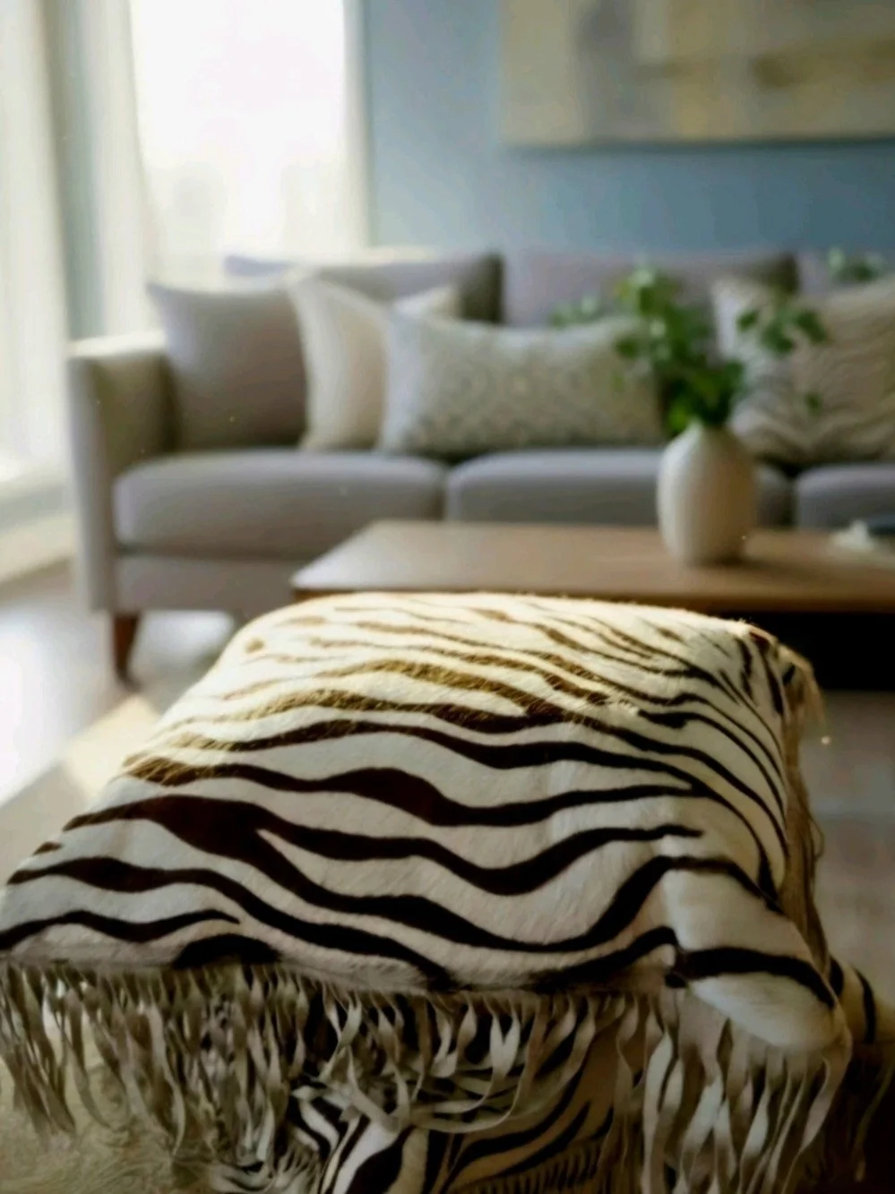2 Custom Made Decorative Cowhide Zebra Print Fringe Pillows 14